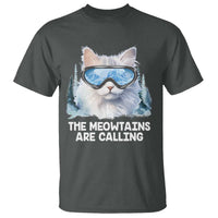 Funny Skiing Snowboarding Cat T Shirt The Meowtains Are Calling Ski Goggles - Wonder Print Shop