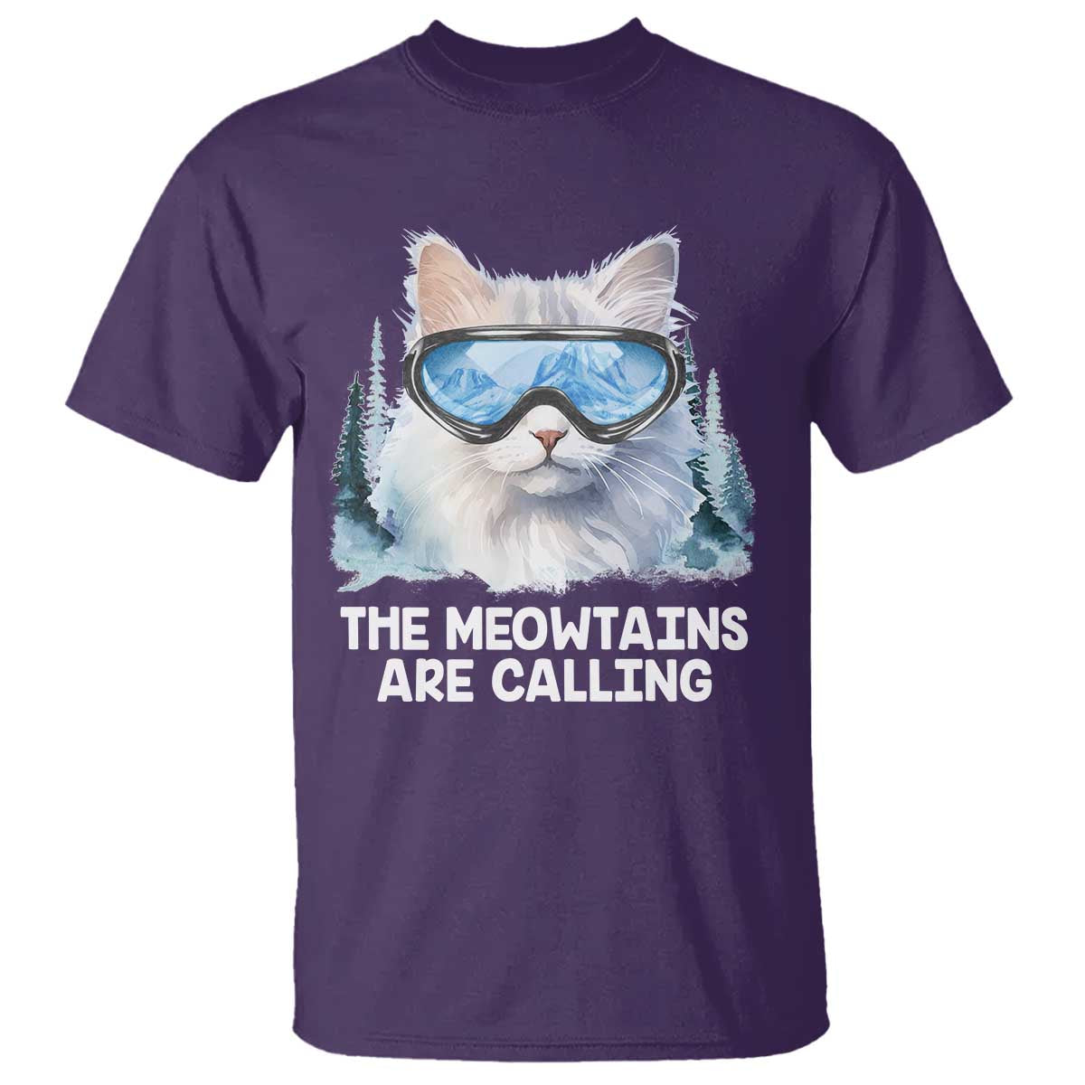 Funny Skiing Snowboarding Cat T Shirt The Meowtains Are Calling Ski Goggles - Wonder Print Shop