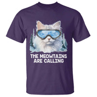 Funny Skiing Snowboarding Cat T Shirt The Meowtains Are Calling Ski Goggles - Wonder Print Shop