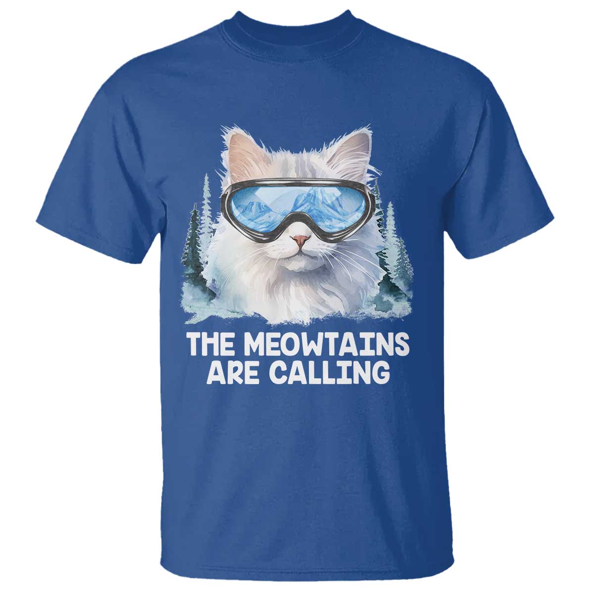 Funny Skiing Snowboarding Cat T Shirt The Meowtains Are Calling Ski Goggles - Wonder Print Shop