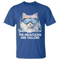 Funny Skiing Snowboarding Cat T Shirt The Meowtains Are Calling Ski Goggles - Wonder Print Shop
