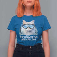 Funny Skiing Snowboarding Cat T Shirt For Women The Meowtains Are Calling Ski Goggles - Wonder Print Shop