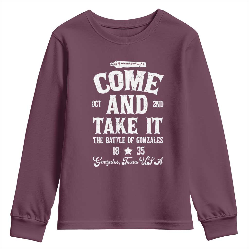 History Of Texas Youth Sweatshirt Come And Take It The Battle Of Gonzales