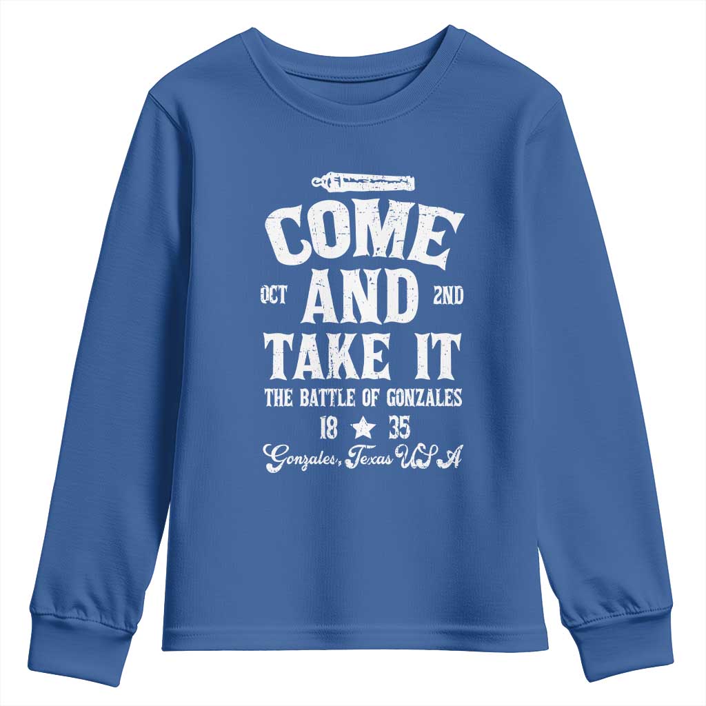 History Of Texas Youth Sweatshirt Come And Take It The Battle Of Gonzales