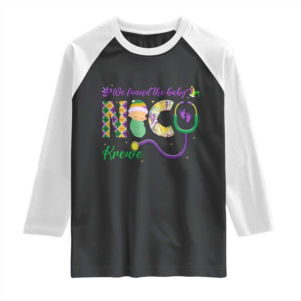Funny NICU Mardi Gras Raglan Shirt We Found The Baby NICU Krewe King Cake