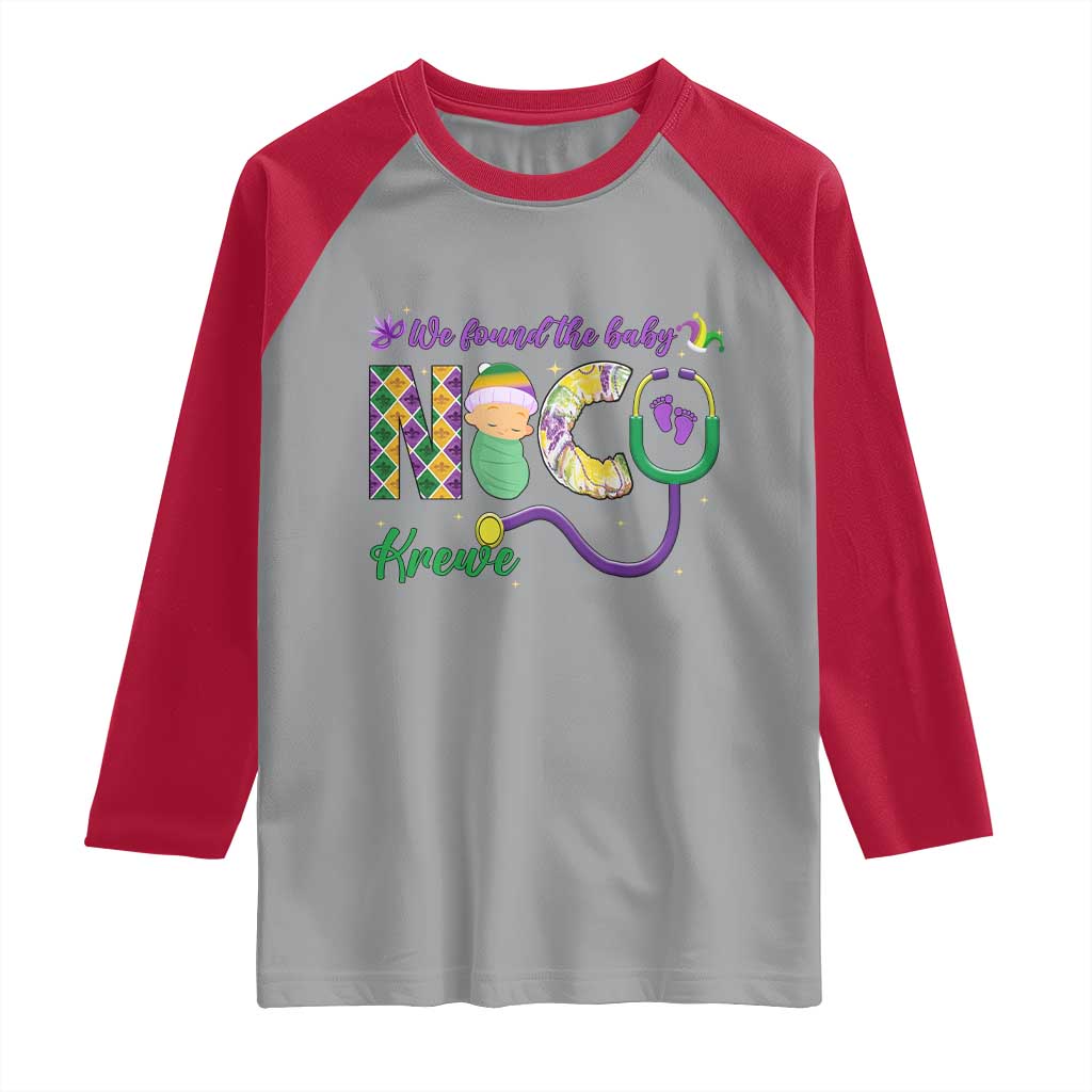 Funny NICU Mardi Gras Raglan Shirt We Found The Baby NICU Krewe King Cake