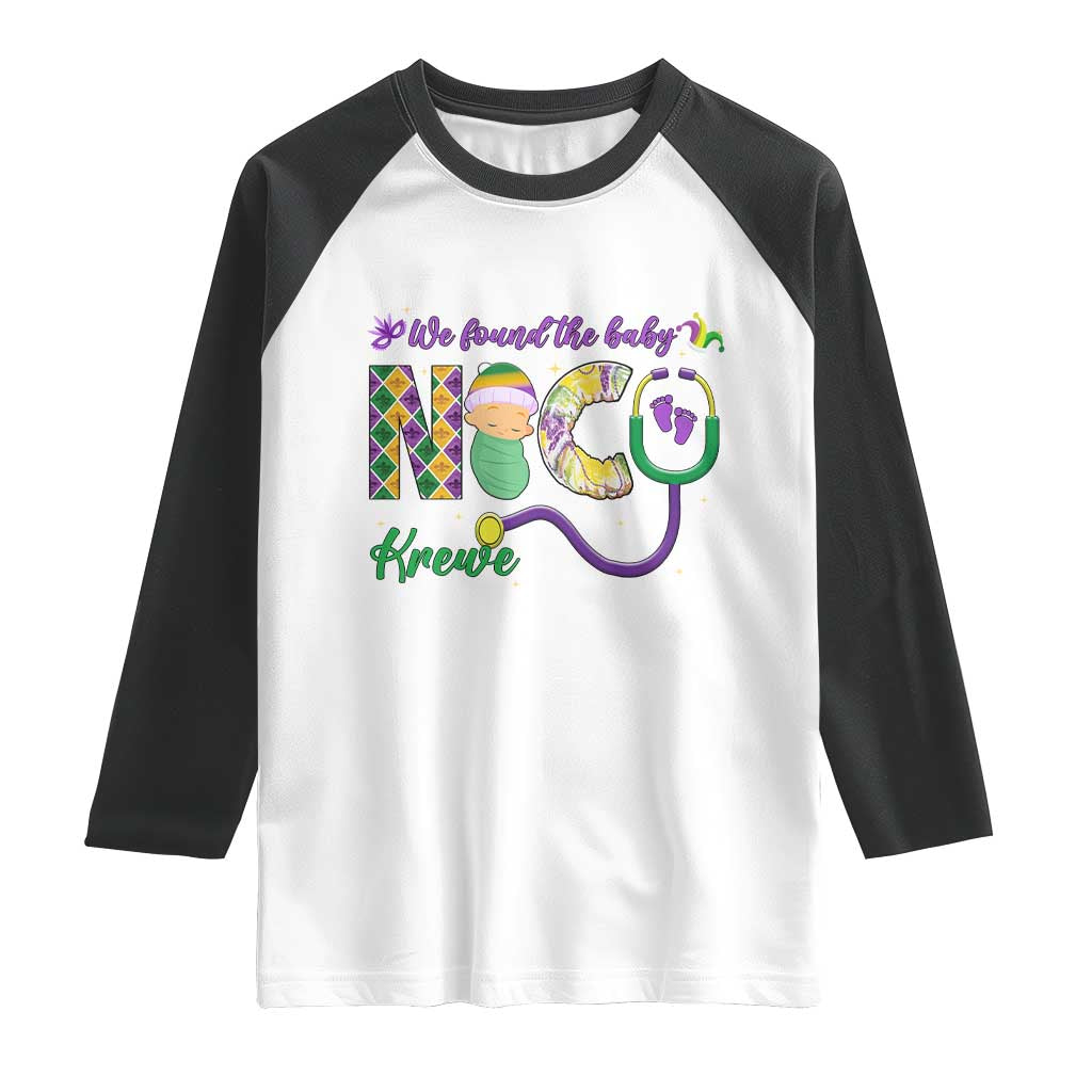 Funny NICU Mardi Gras Raglan Shirt We Found The Baby NICU Krewe King Cake