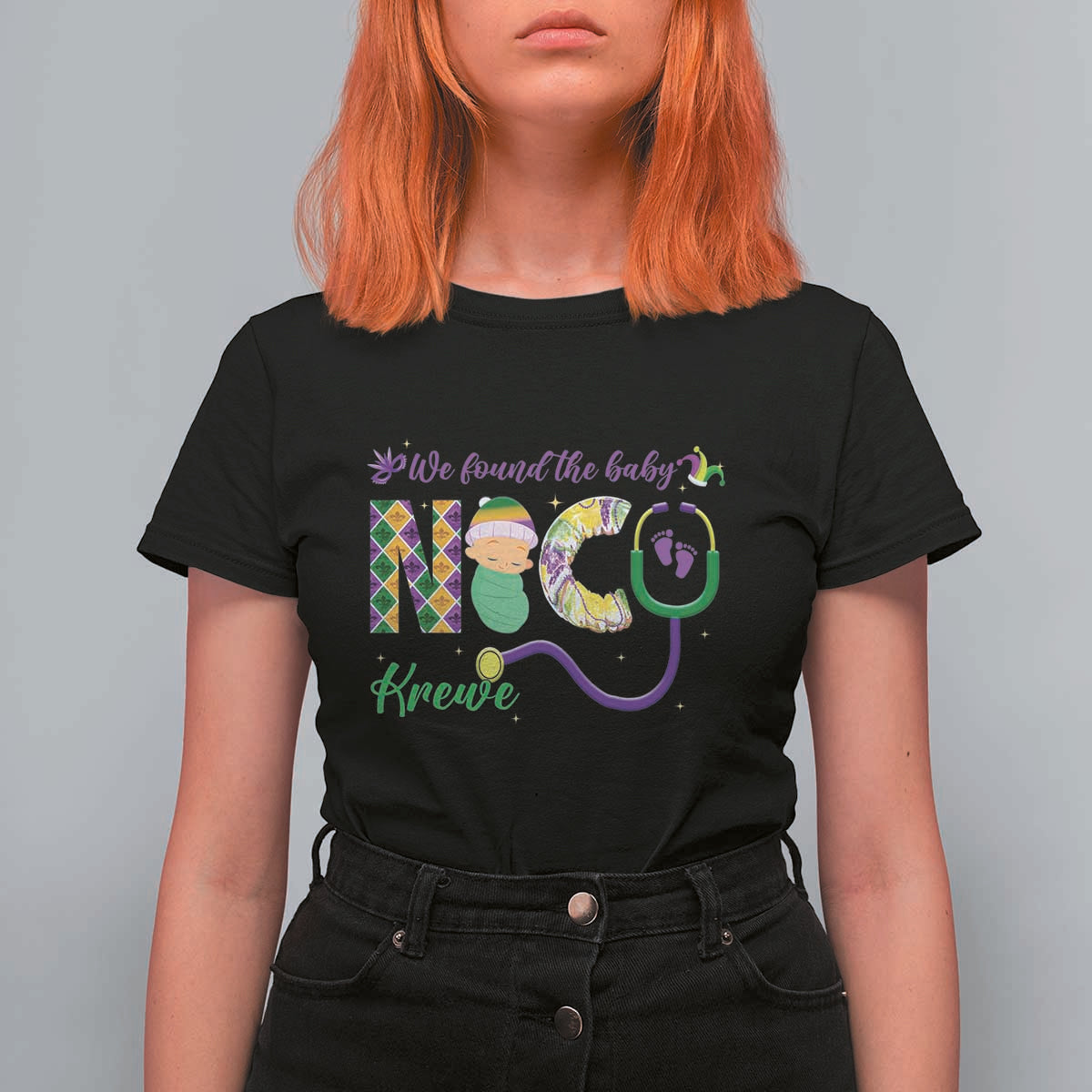 Funny NICU Mardi Gras T Shirt For Women We Found The Baby NICU Krewe King Cake