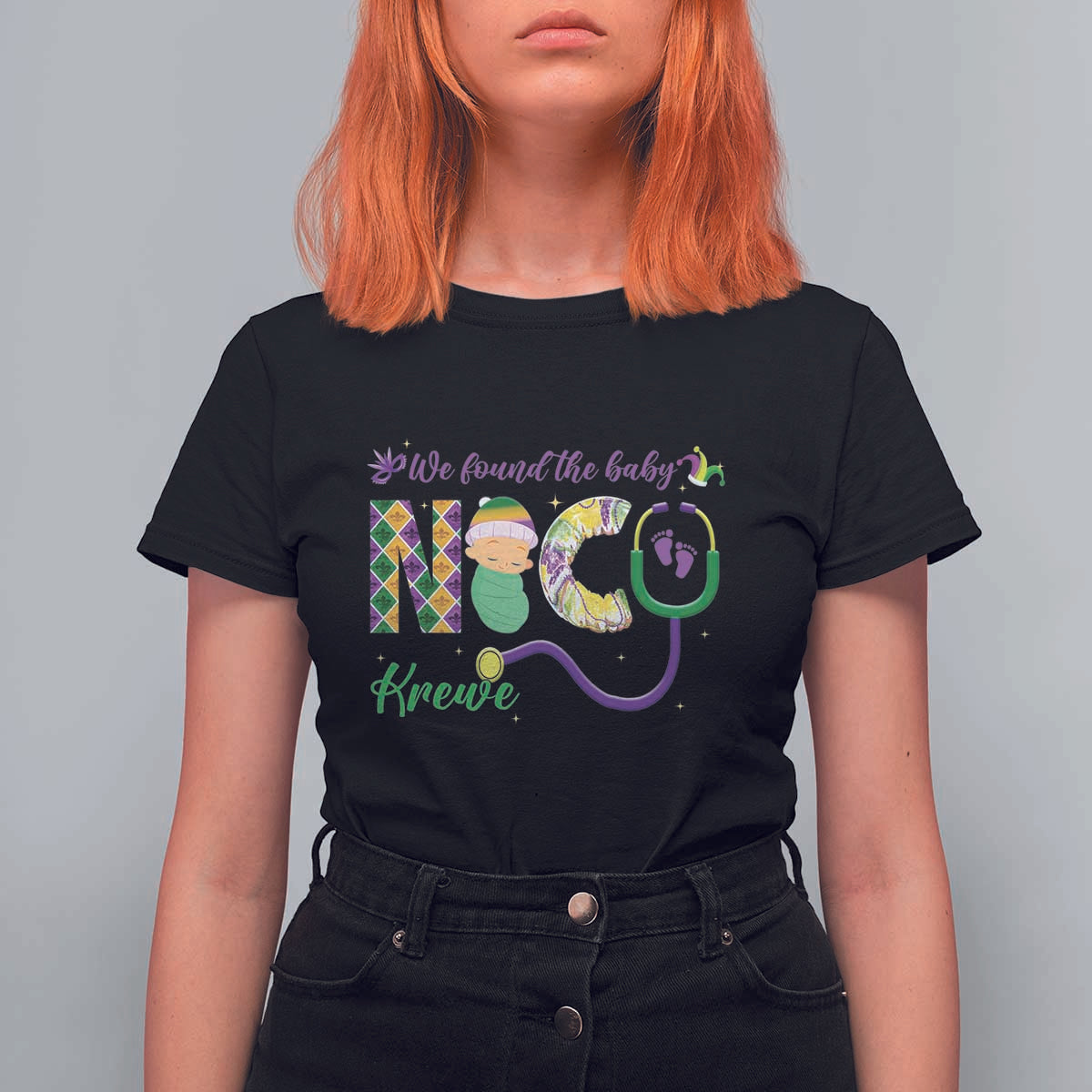 Funny NICU Mardi Gras T Shirt For Women We Found The Baby NICU Krewe King Cake