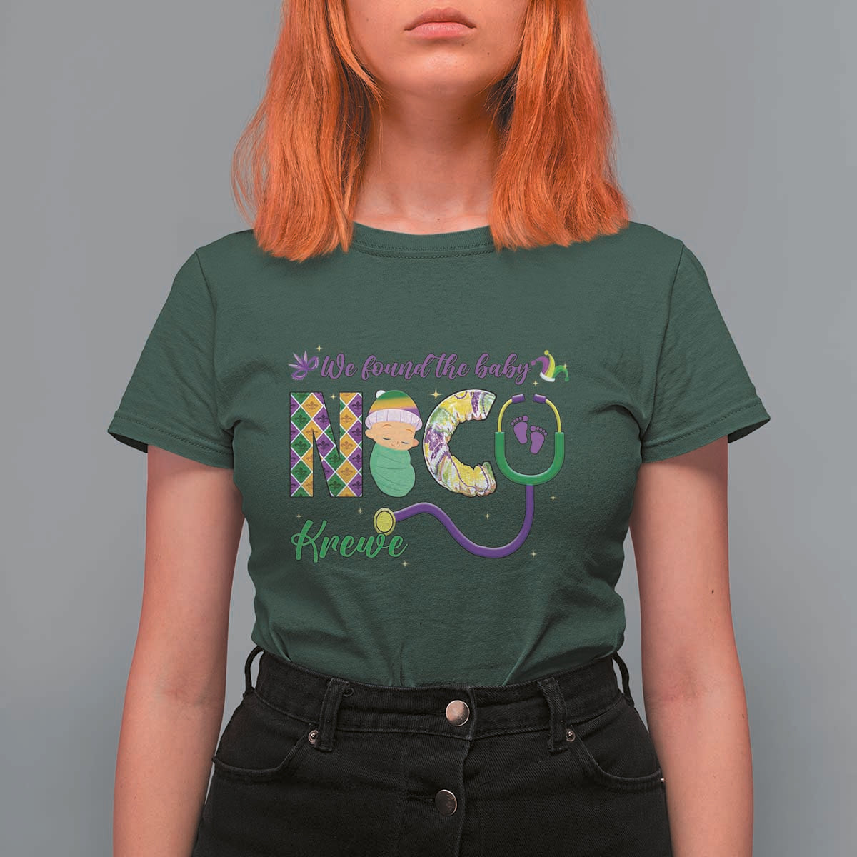 Funny NICU Mardi Gras T Shirt For Women We Found The Baby NICU Krewe King Cake