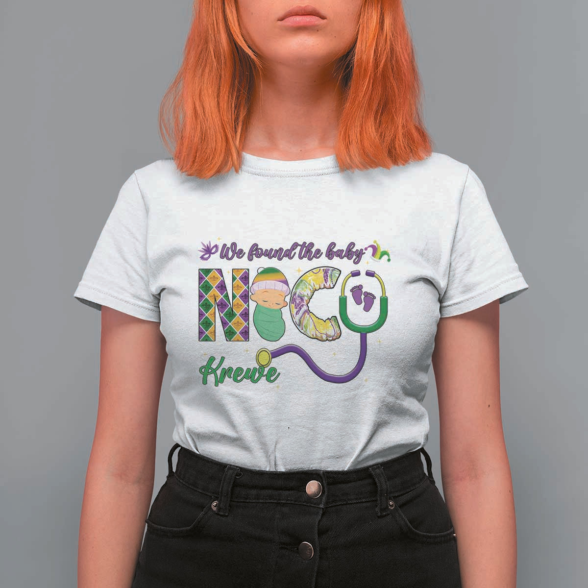 Funny NICU Mardi Gras T Shirt For Women We Found The Baby NICU Krewe King Cake