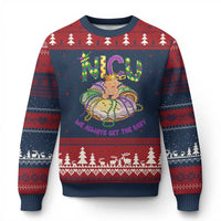 Funny NICU Nurse Mardi Gras Ugly Christmas Sweater We Always Get The Baby King Cake
