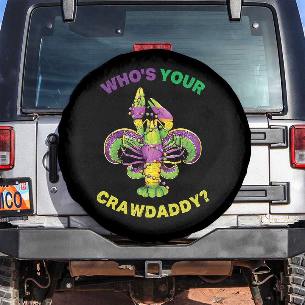 Funny Who's Your Crawdaddy Spare Tire Cover Vintage Crawfish Beads Fleur De Lis Mardi Gras