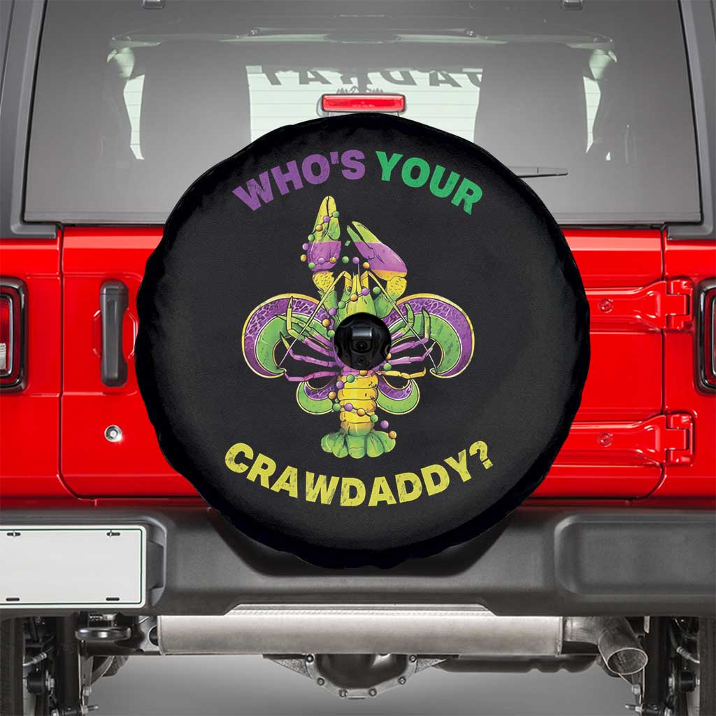 Funny Who's Your Crawdaddy Spare Tire Cover Vintage Crawfish Beads Fleur De Lis Mardi Gras