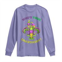 Funny Who's Your Crawdaddy Long Sleeve Shirt Vintage Crawfish Beads Fleur De Lis Mardi Gras
