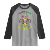 Funny Who's Your Crawdaddy Raglan Shirt Vintage Crawfish Beads Fleur De Lis Mardi Gras