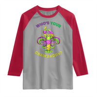 Funny Who's Your Crawdaddy Raglan Shirt Vintage Crawfish Beads Fleur De Lis Mardi Gras