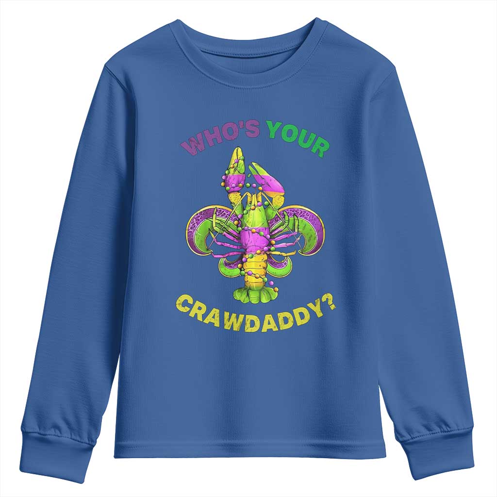 Funny Who's Your Crawdaddy Youth Sweatshirt Vintage Crawfish Beads Fleur De Lis Mardi Gras