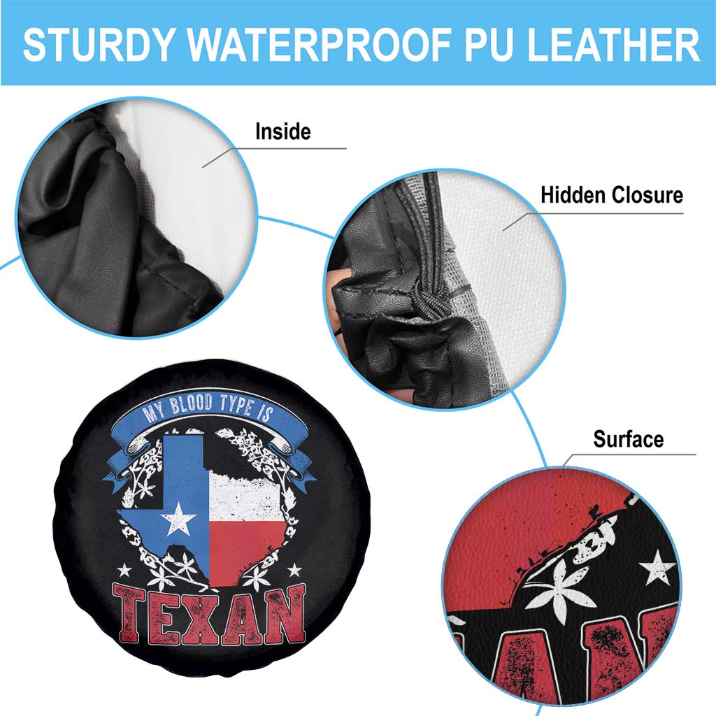 My Blood Types Is Texan Spare Tire Cover Proud American Texan TX Map Bluebonnet