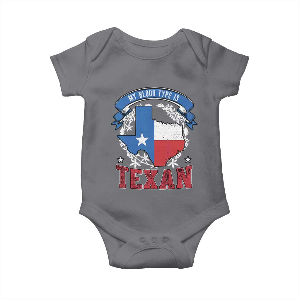 My Blood Types Is Texan Baby Onesie Proud American Texan TX Map Bluebonnet