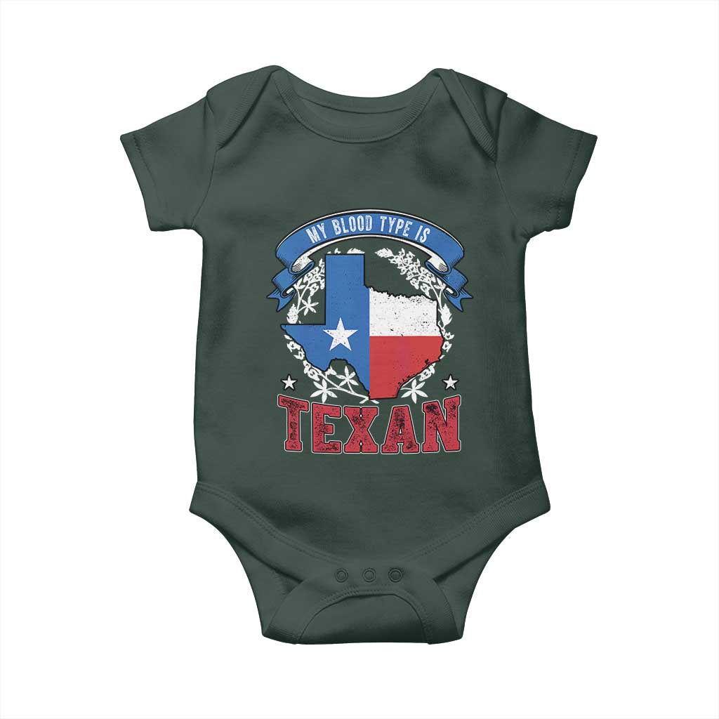 My Blood Types Is Texan Baby Onesie Proud American Texan TX Map Bluebonnet