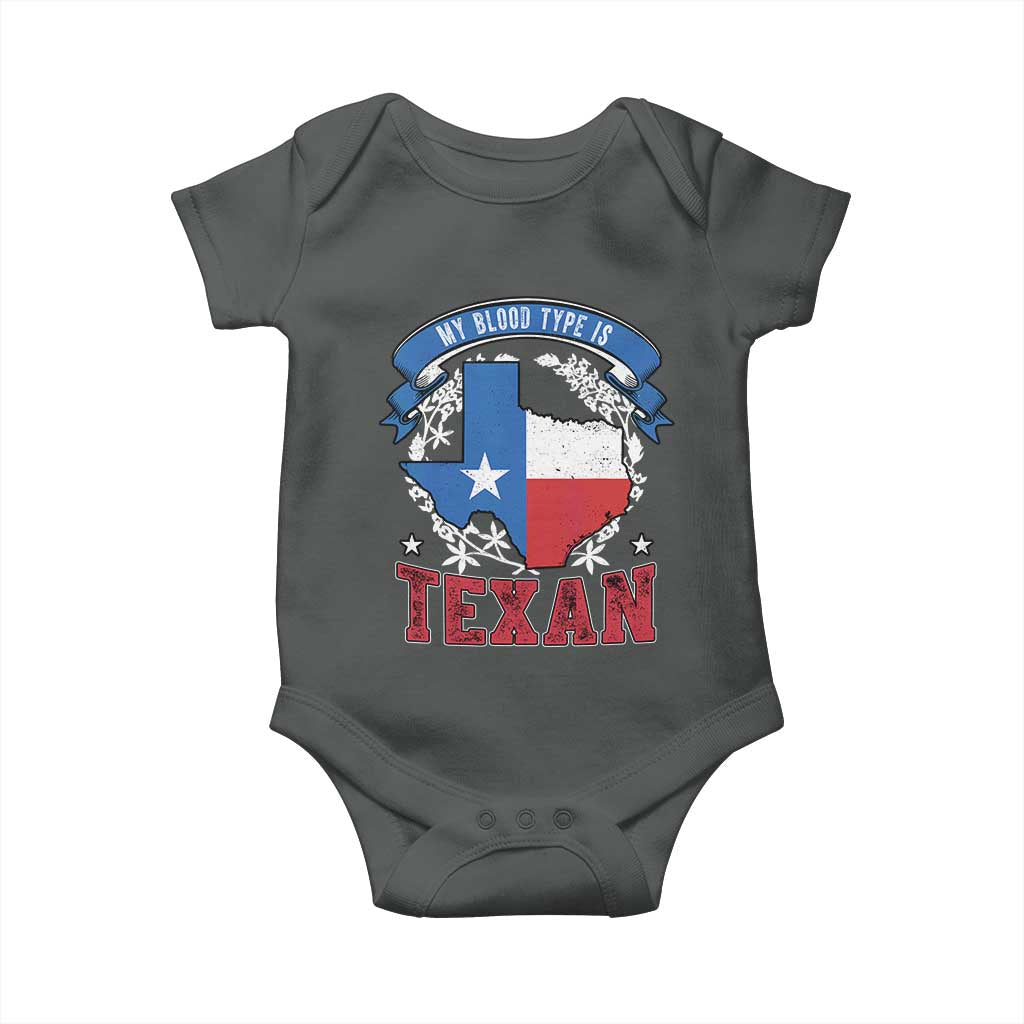 My Blood Types Is Texan Baby Onesie Proud American Texan TX Map Bluebonnet