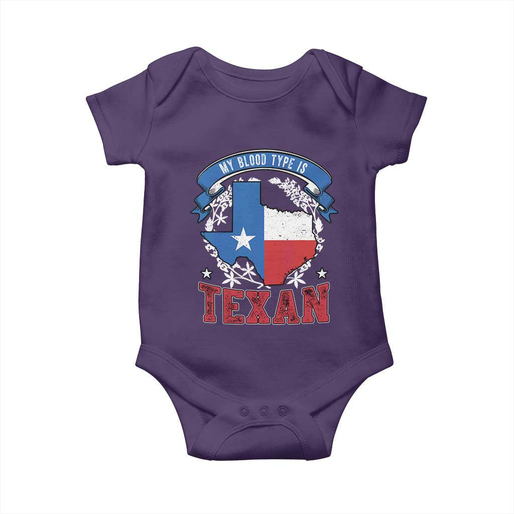 My Blood Types Is Texan Baby Onesie Proud American Texan TX Map Bluebonnet