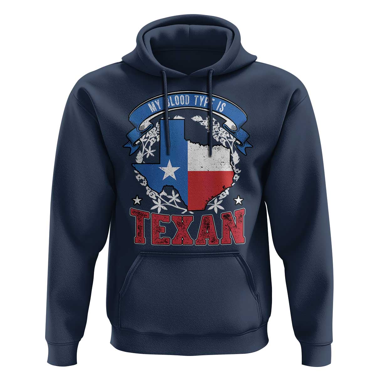 My Blood Types Is Texan Hoodie Proud American Texan TX Map Bluebonnet