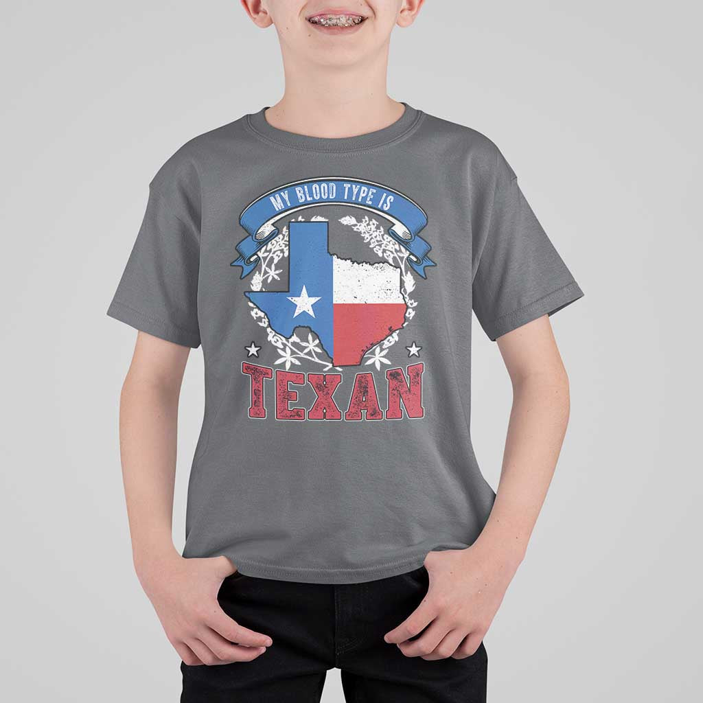 My Blood Types Is Texan T Shirt For Kid Proud American Texan TX Map Bluebonnet