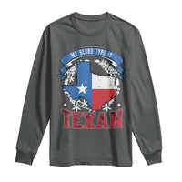 My Blood Types Is Texan Long Sleeve Shirt Proud American Texan TX Map Bluebonnet