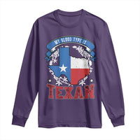My Blood Types Is Texan Long Sleeve Shirt Proud American Texan TX Map Bluebonnet