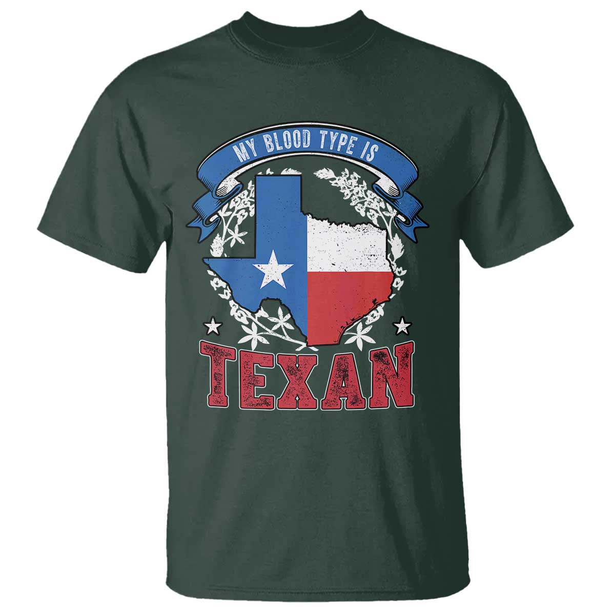 My Blood Types Is Texan T Shirt Proud American Texan TX Map Bluebonnet