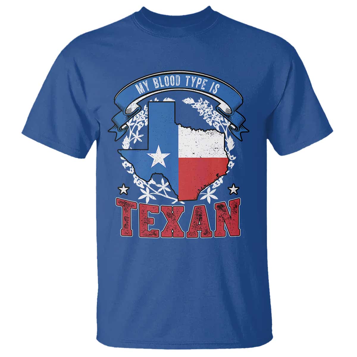 My Blood Types Is Texan T Shirt Proud American Texan TX Map Bluebonnet