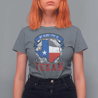My Blood Types Is Texan T Shirt For Women Proud American Texan TX Map Bluebonnet