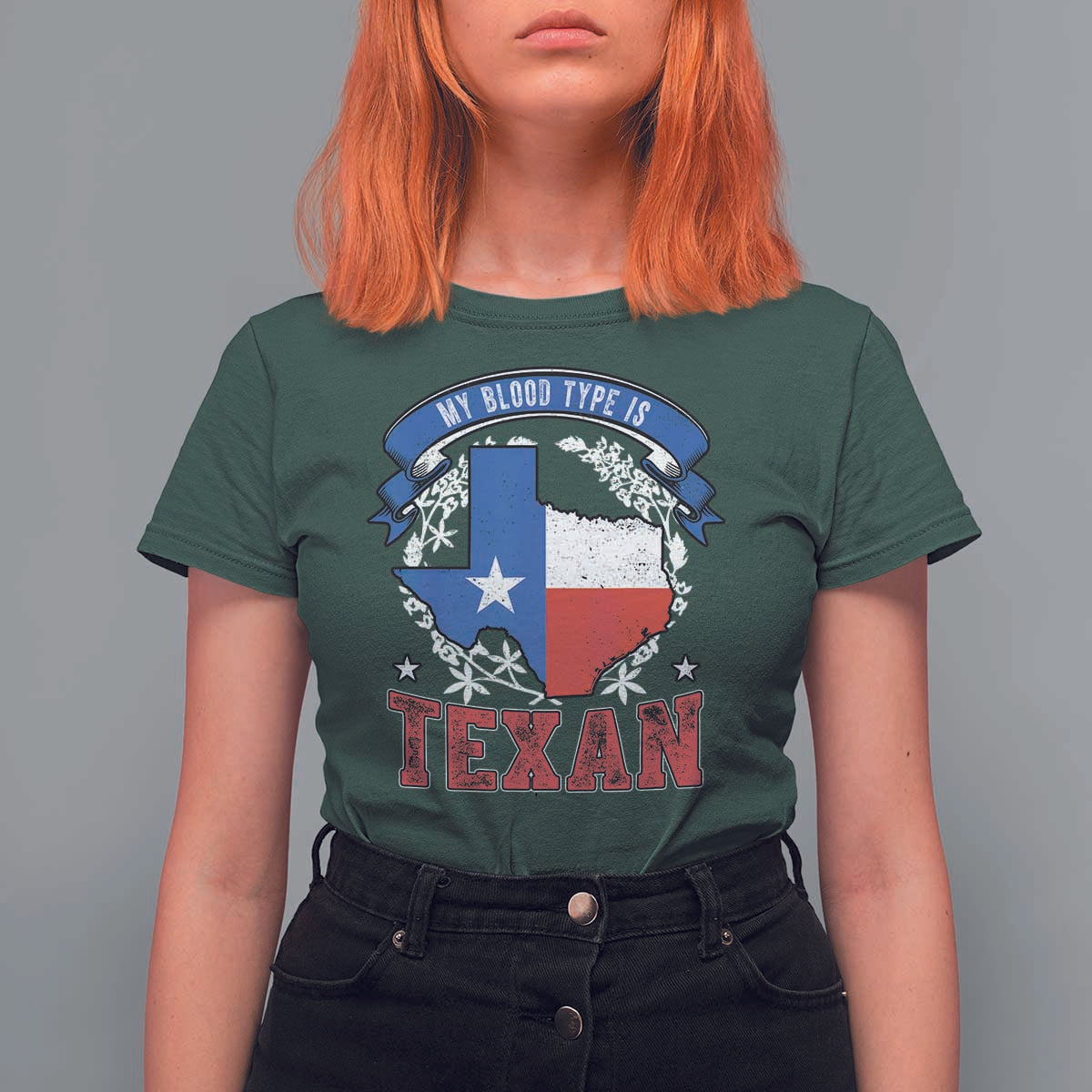My Blood Types Is Texan T Shirt For Women Proud American Texan TX Map Bluebonnet