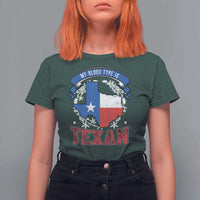 My Blood Types Is Texan T Shirt For Women Proud American Texan TX Map Bluebonnet