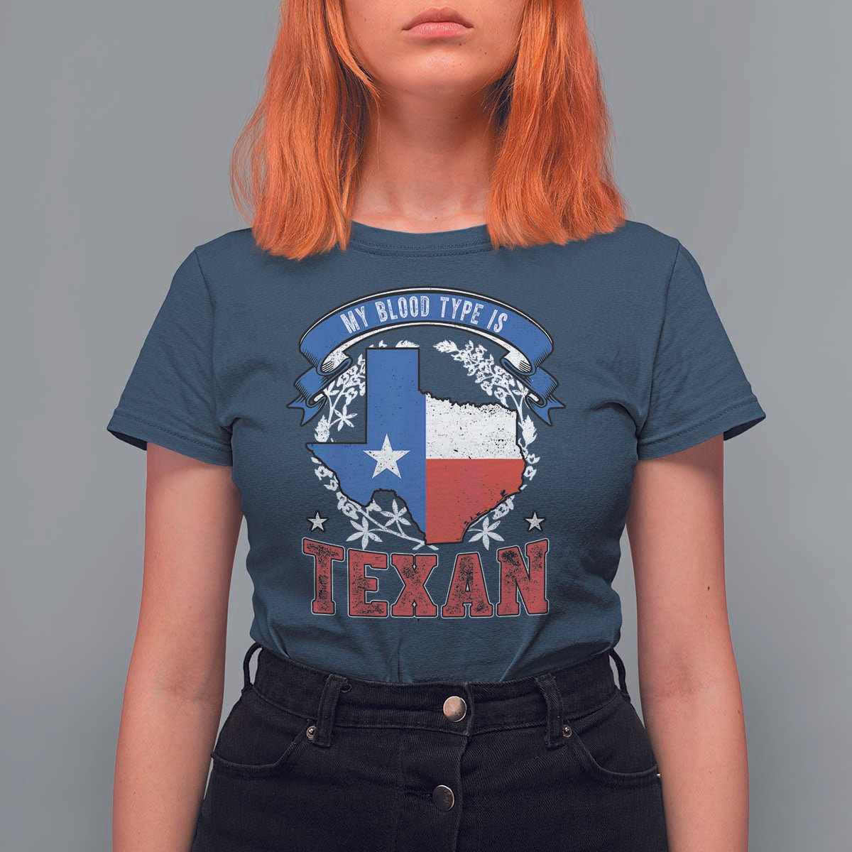 My Blood Types Is Texan T Shirt For Women Proud American Texan TX Map Bluebonnet