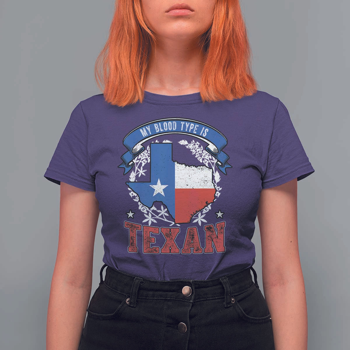 My Blood Types Is Texan T Shirt For Women Proud American Texan TX Map Bluebonnet