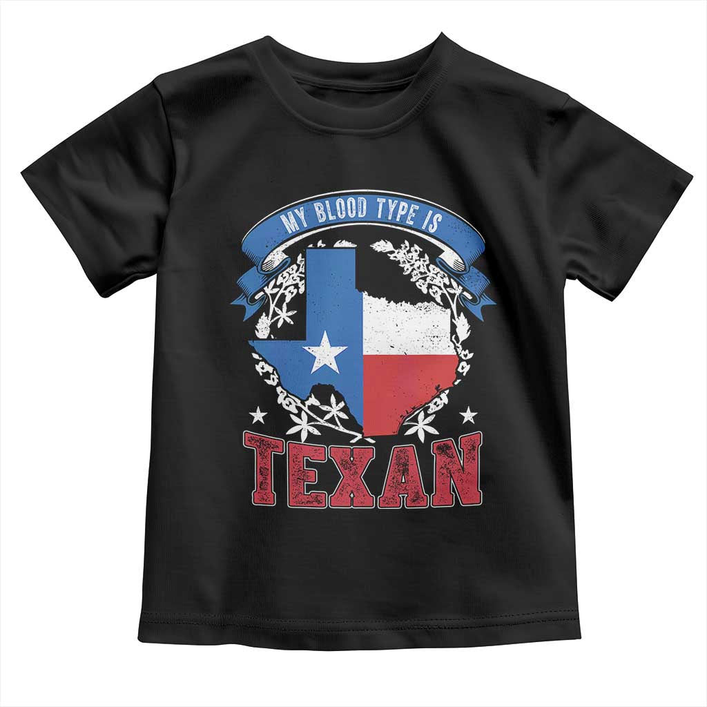 My Blood Types Is Texan Toddler T Shirt Proud American Texan TX Map Bluebonnet