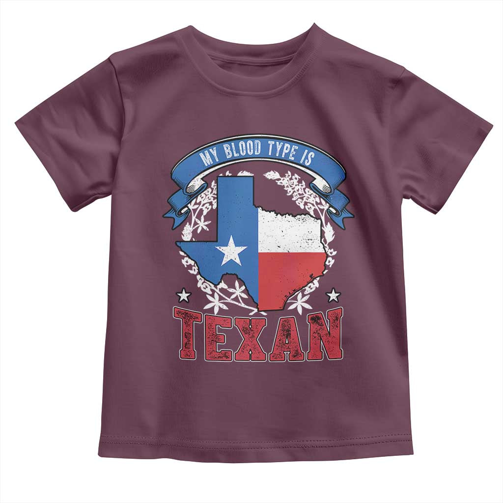 My Blood Types Is Texan Toddler T Shirt Proud American Texan TX Map Bluebonnet