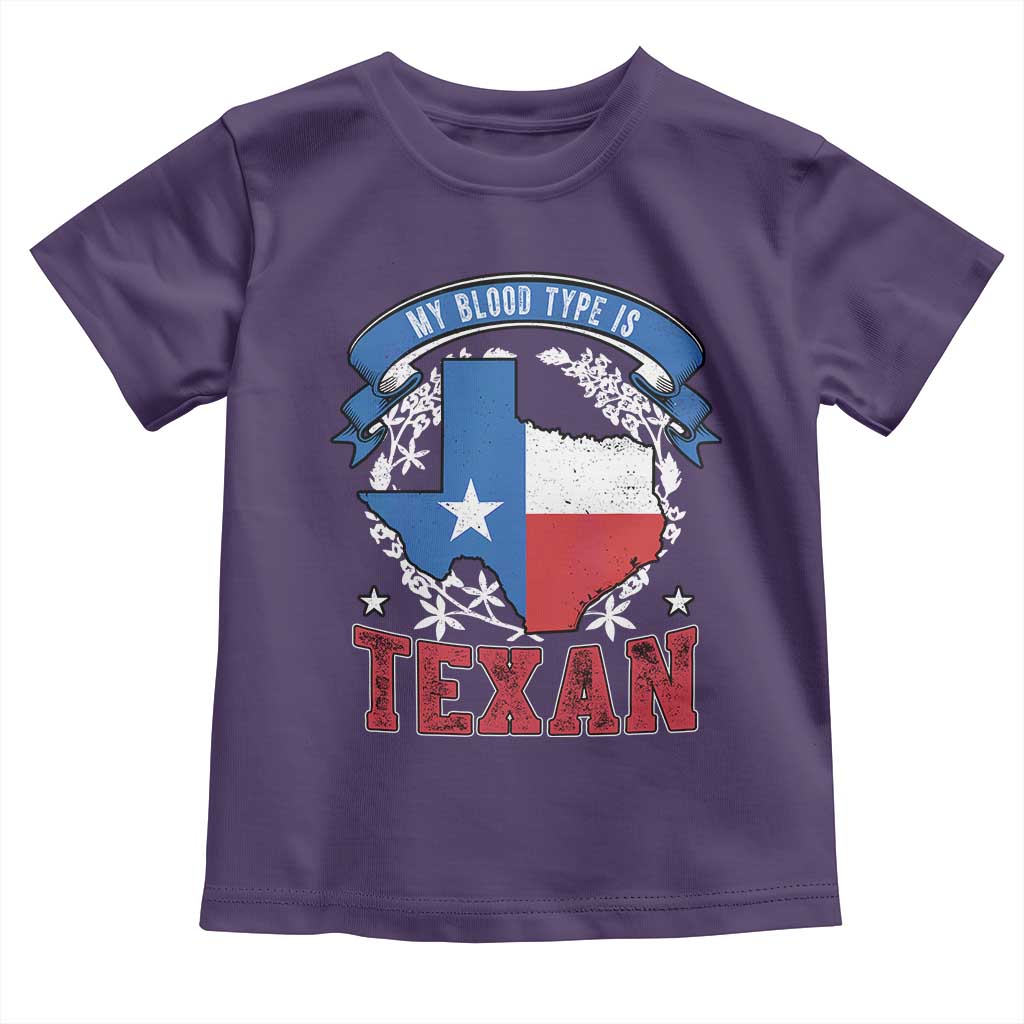 My Blood Types Is Texan Toddler T Shirt Proud American Texan TX Map Bluebonnet