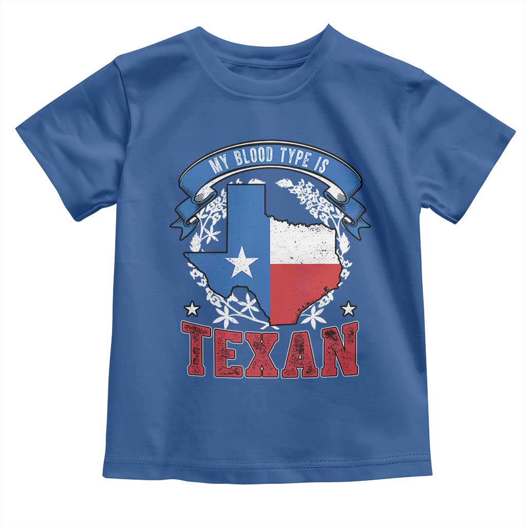 My Blood Types Is Texan Toddler T Shirt Proud American Texan TX Map Bluebonnet