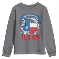 My Blood Types Is Texan Youth Sweatshirt Proud American Texan TX Map Bluebonnet
