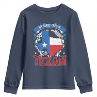 My Blood Types Is Texan Youth Sweatshirt Proud American Texan TX Map Bluebonnet