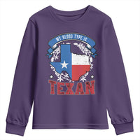 My Blood Types Is Texan Youth Sweatshirt Proud American Texan TX Map Bluebonnet