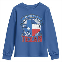 My Blood Types Is Texan Youth Sweatshirt Proud American Texan TX Map Bluebonnet