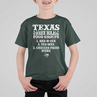 Proud American Texan T Shirt For Kid Texas Three Major Food Groups BBQ Tex Mex Chicken