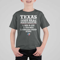 Proud American Texan T Shirt For Kid Texas Three Major Food Groups BBQ Tex Mex Chicken