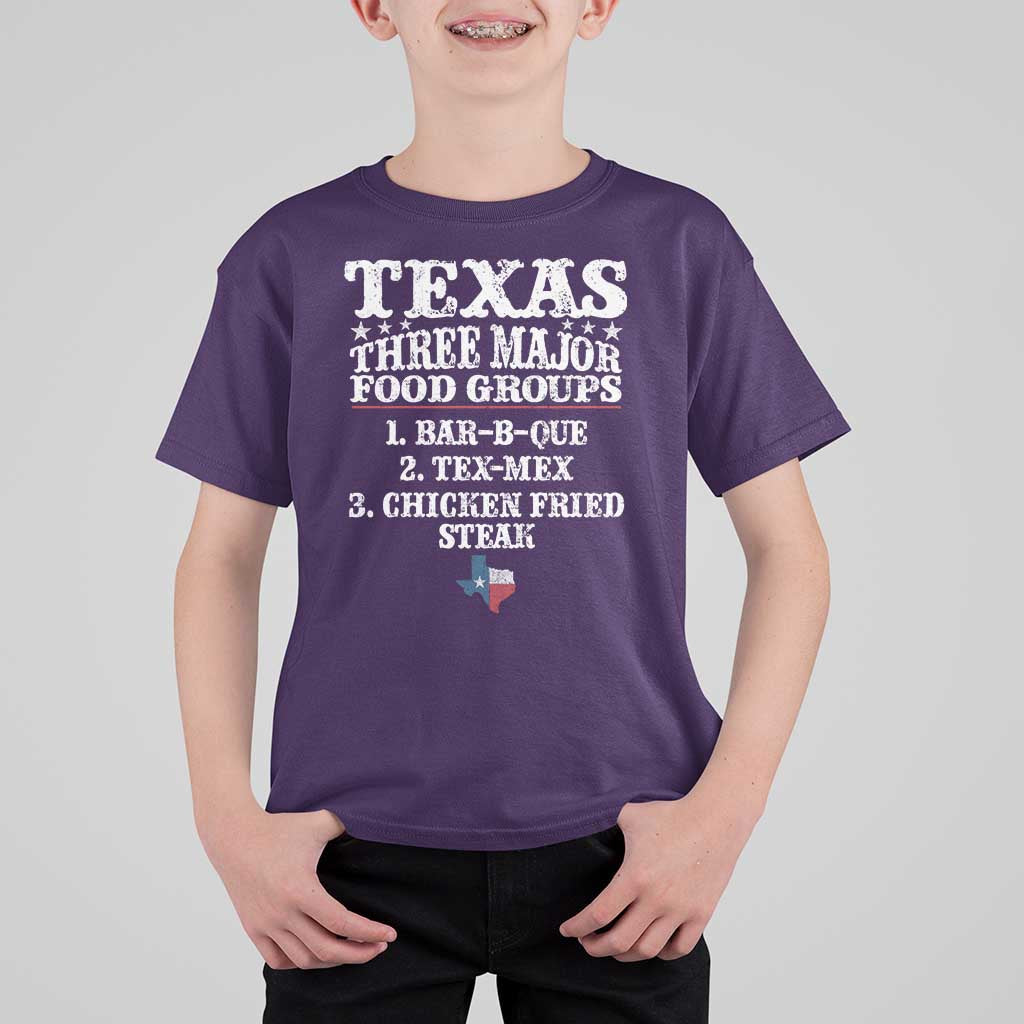 Proud American Texan T Shirt For Kid Texas Three Major Food Groups BBQ Tex Mex Chicken