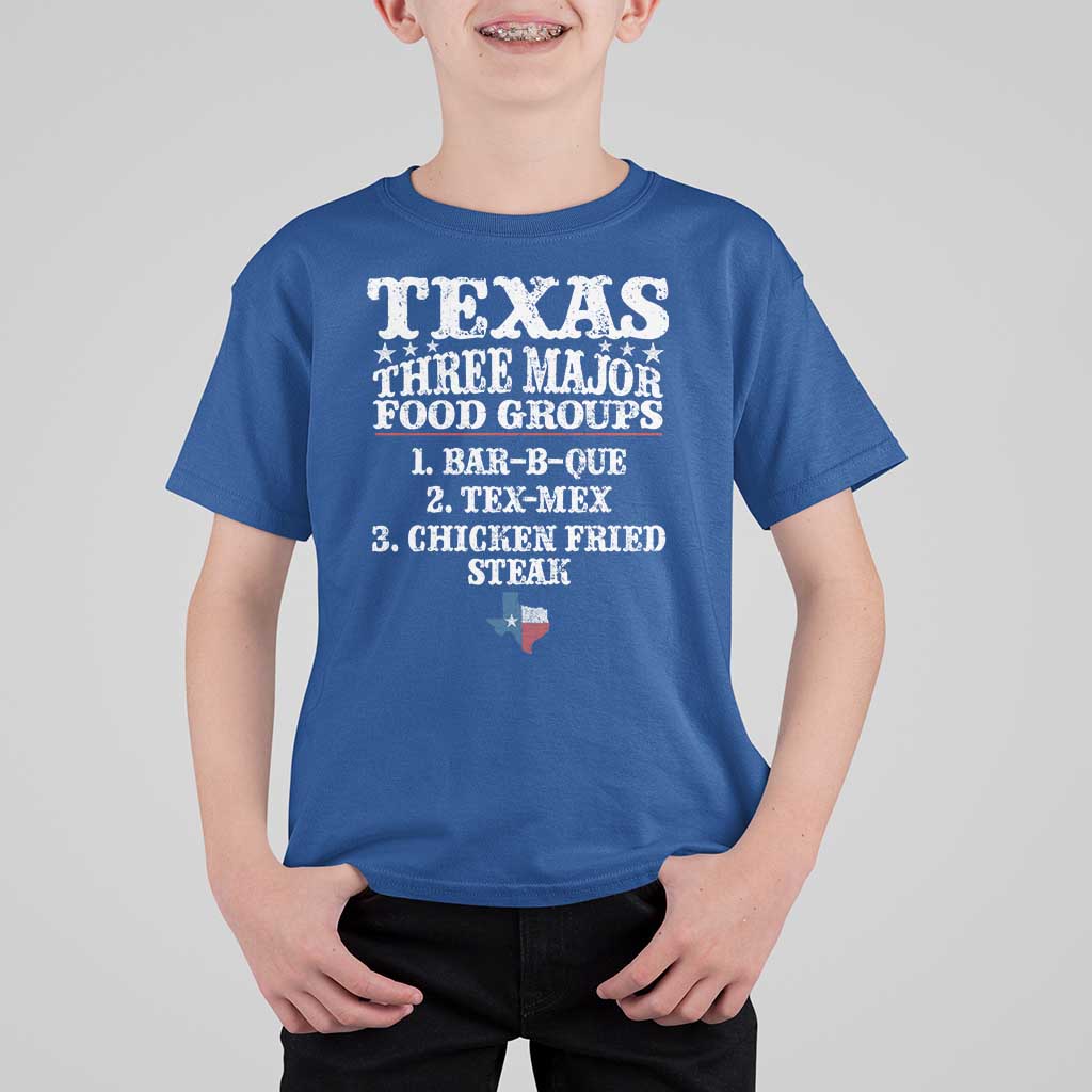 Proud American Texan T Shirt For Kid Texas Three Major Food Groups BBQ Tex Mex Chicken